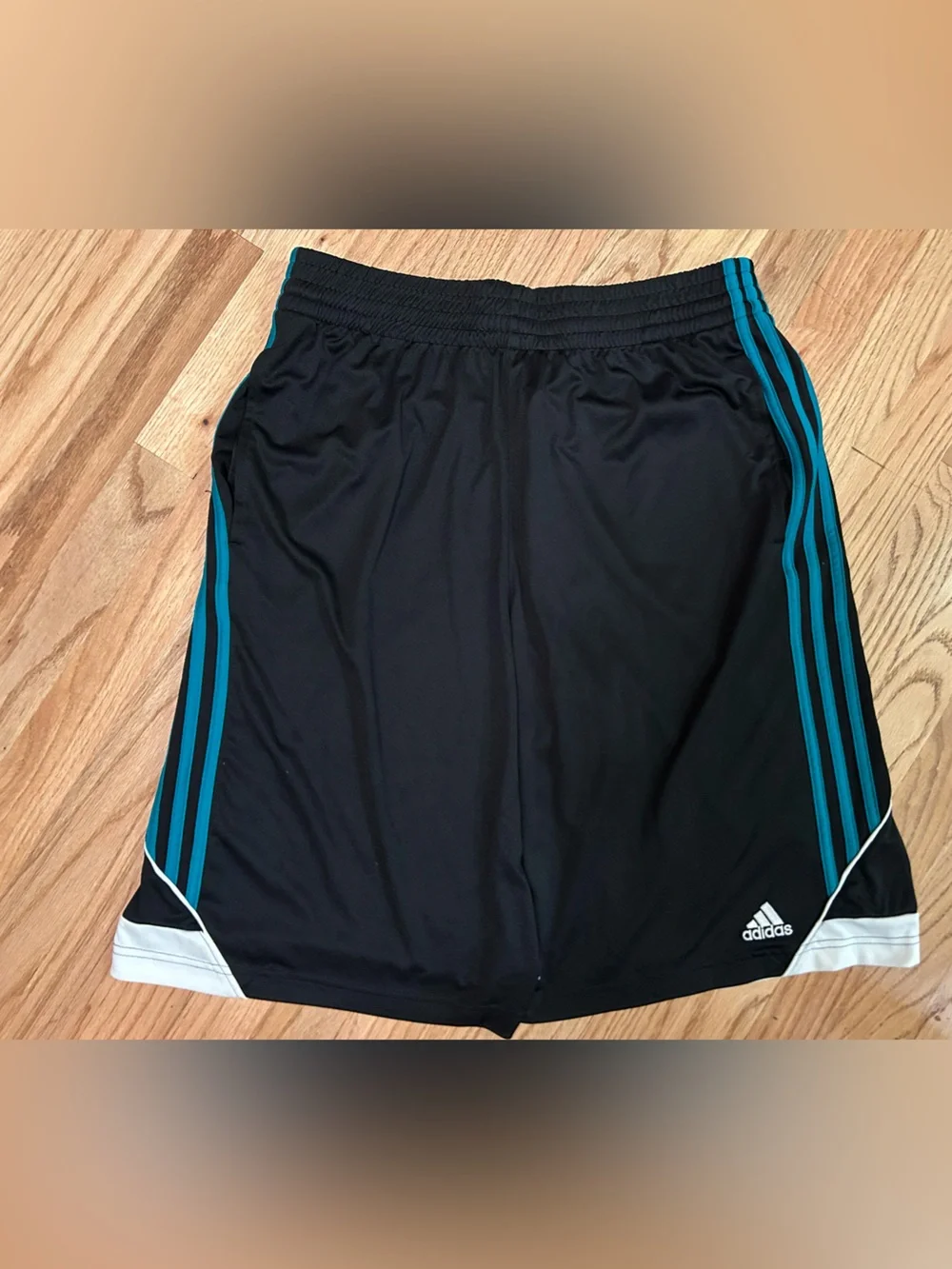 adidas Black Shorts with Teal Side Stripes